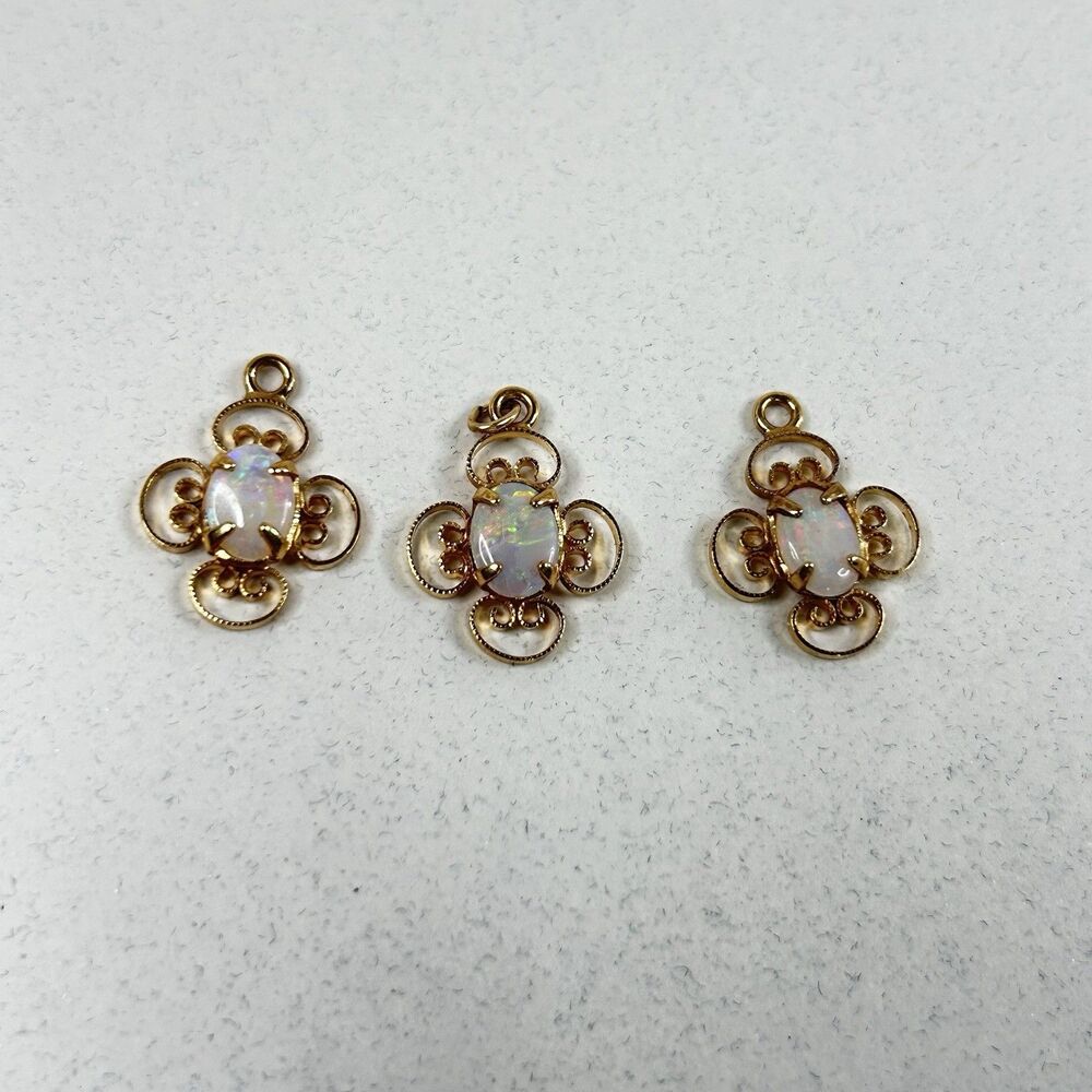 Vintage Gold Tone Filigree Oval Faux Opal Charm Pendant Lot of 3